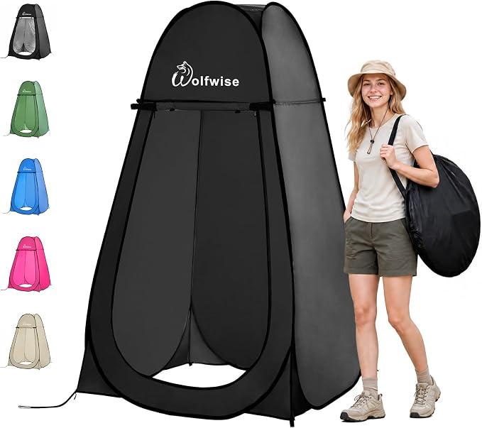 WolfWise Pop Up Shower Tent for Camping Essentials, Compact & Lightweight
Portable Instant Changing Tent with Window & Carry Bag, Privacy Dressing Room Bathroom for Outdoor, 6'3"/6'11" H