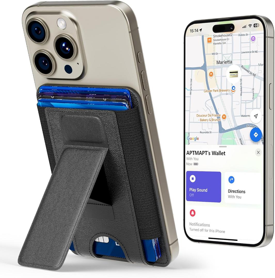 for Magsafe Wallet with Find My Functionality, 5 Card Holder, RFID Blocking, Strongest Magnetic Wallet for iPhone 17/16/15/14/13/12 Series, iPhone Wallets with Adjustable Stand & Grip, Black for Magsafe Wallet with Find My Functionality, 5 Card Holder, RFID Blocking, Strongest Magnetic Wallet for iPhone 17/16/15/14/13/12 Series, iPhone Wallets with Adjustable Stand & Grip, Black