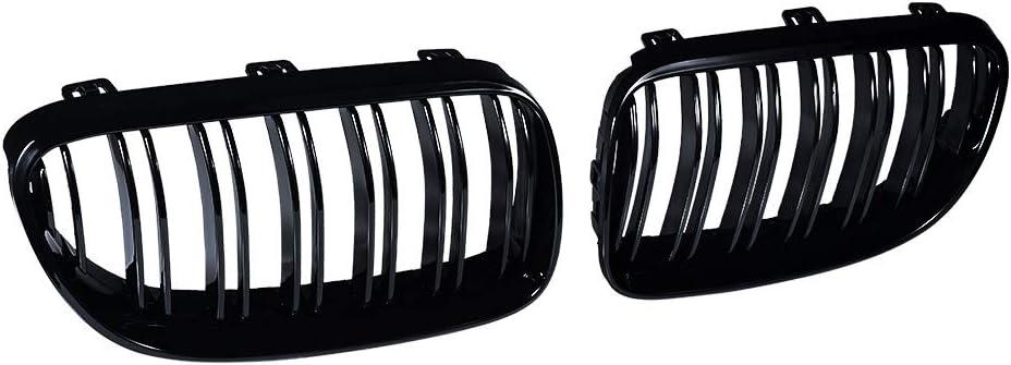 Pair Glossy Black Double Line Front Hood Kidney Grille Grill Compatible with 2011-2013 BMW E92 E93 328i 335i xDrive 2-Door