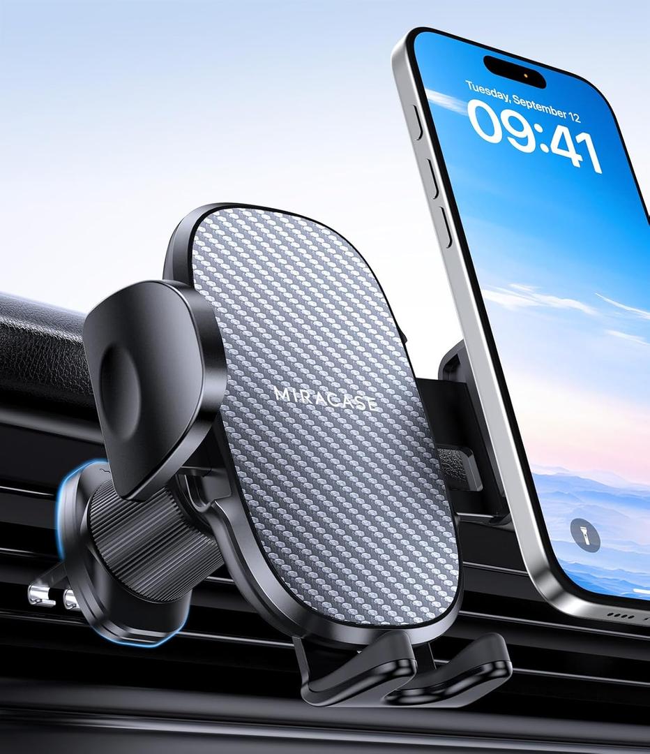 Miracase Car Vent Phone Mount, Universal Cell Phone Mount [Upgraded Clip Never Fall Off] Hands Free Airvent Phone Holders for Your Car Compatible with iPhone All Smartphones, Dark Black