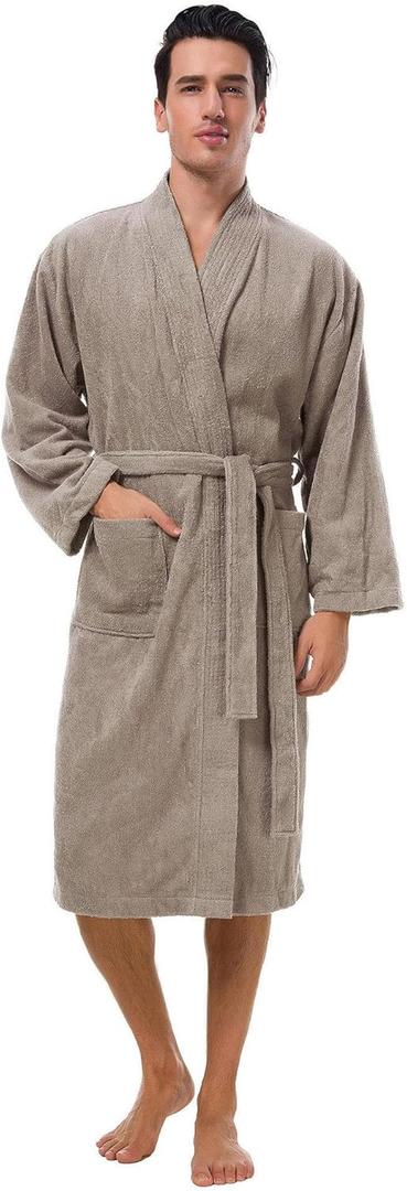 SIORO Men's Terry Cotton Robe, Absorbent Kimono Towel Bathrobe for Spa and Hotel, Soft Shower Calf Length Cloth with Pockets (Medium, Falcon)