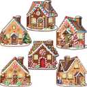 Treasure Cove Christmas Gingerbread Cards Craft Kit DIY Gingerbread House Card Christmas Crafts Kit Make Your Own Gingerbread House Decoration with Stickers for Kids Xmas Holiday Party Decor Supplies 12Pcs, 5.2" X 5.2"