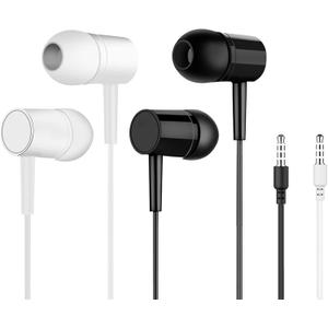 2 Pack Wired Earbuds with Microphone, Deep Bass Noise Isolating in-Ear Headphones, HD Stereo Sound, Secure Fit for Sports/Running/Gym, Universal 3.5mm Jack (Black+White)
