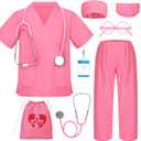 Doctor Costume for Kids Scrubs for Girls Boys, Pretend Play & Dress Up Clothes for Kids, Halloween Costumes for Girls Doctor Kit for Kids with Accessories, Toy Gift for 5-8 Toddler Little Kids