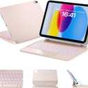 HOU Magnetic Keyboard Case for iPad 11 (A16)/10, 135 Wider Adjustable Tilt, Smooth AG-Glass Touchpad, 12 Shortcut Key Combinations, 7-Color Backlight, Deeper 1.3mm Key Travel, Bluetooth, Pink
