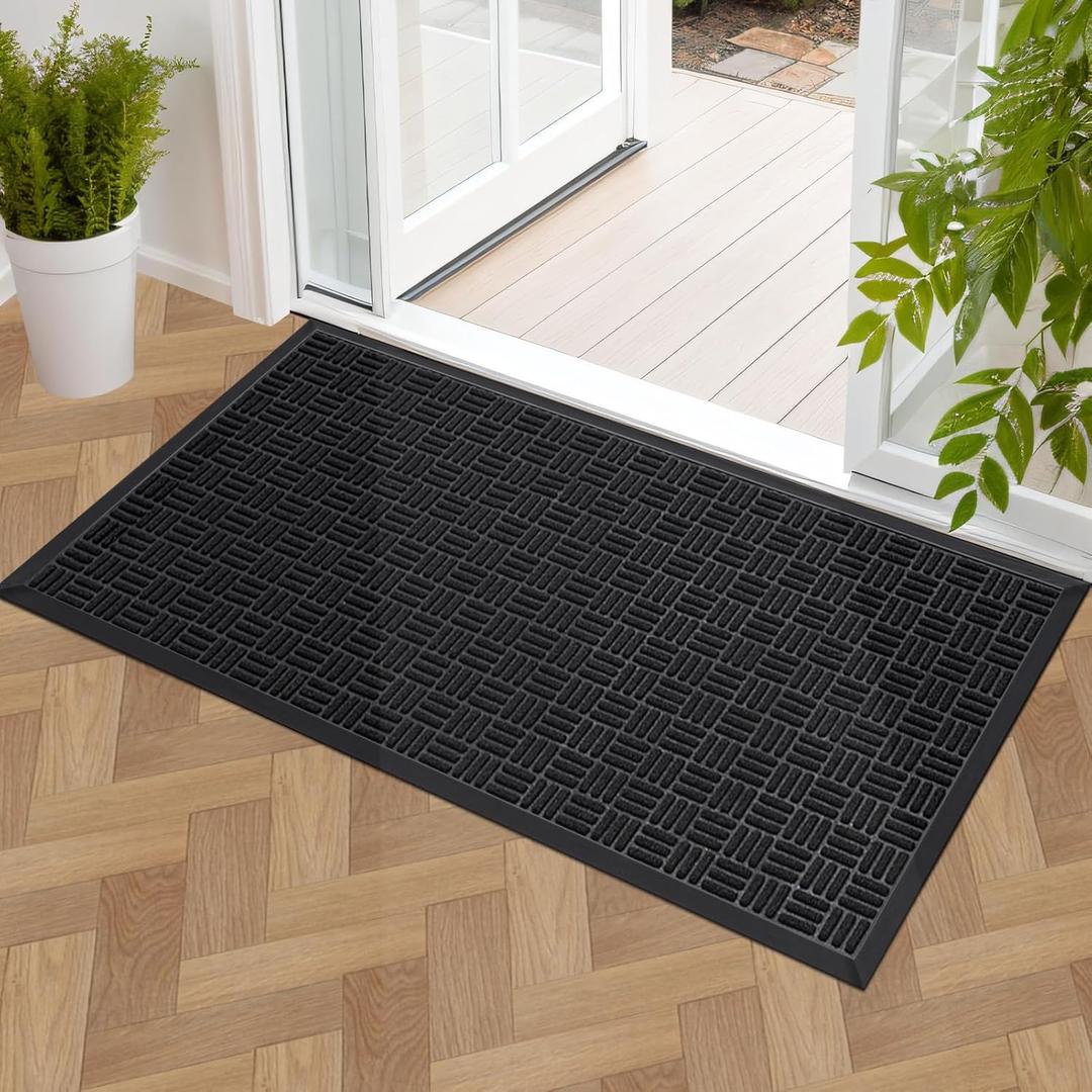 Mibao Front Door Mat, Heavy Duty Durable Welcome Mat for Outdoor Indoor, Dirt Trapper Waterproof Super Absorbent Door Mat for Entryway Outside Patio Porch, 47" x 24", Black (2' x 3'11" (Rectangular))