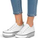 Women's Platform Sneakers 3 Inches Height Boost Canvas Hidden Heel Wedge Sneakers, Casual Height Increase Fashion Shoes for Women and Girls, White US 6