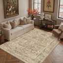 6x9 Area Rug for Living Room Washable 6x9 Rug Non-Slip Vintage Distressed Print Rug for Bedroom, Ultra-Thin Indoor Carpet for Home Decor Office Beige Brown