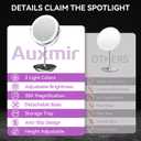 Auxmir 9" Large Lighted Makeup Mirror with Magnification, 1X/30X Double Sided Magnifying Mirror with Adjustable Height, Rechargeable Vanity Mirror with 3 Color Dimmable Lights, 360 Rotation