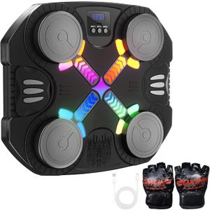 Music Boxing Machine for Kids, Bluetooth Punching Toy with Lights & Sound, Boxing Machine with Gloves, Gift for Boys & Girls Ages 3 4 5 6 7 8 9 10 11 12+ Years Old (Black)