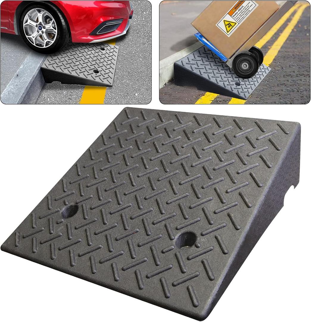 Driveway Curb Ramp - Portable Heavy Duty Rubber Shed & Threshold Ramp for Sidewalk Lawn Mower Cars Wheelchairs Pet Mobility (19.7 x 19.7 x 6 Inch - 1 PCS)
