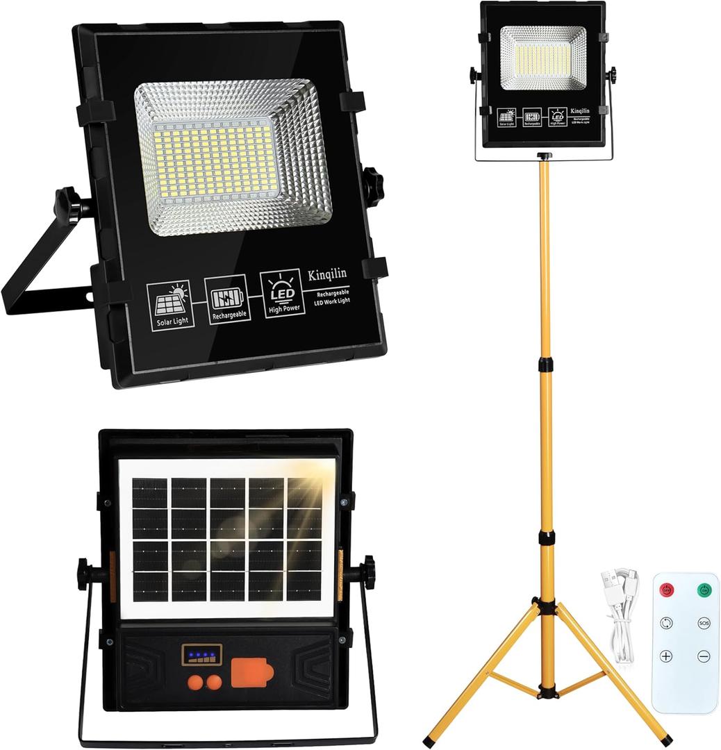 39000LM Rechargeable LED Work Lights with Stand,120H Runtime Solar Work Light with Remote Control IP65 Waterproof, Led Work Light 360 Adjustable Construction Lights for Outdoor,Workshop,Garage