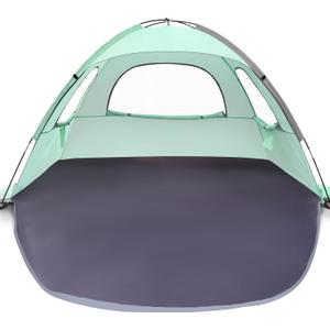 WhiteFang Beach Tent Anti-UV Portable Sun Shade Shelter for 6 Person, Extendable Floor with 3 Ventilating Mesh Windows Plus Carrying Bag, Stakes and Guy Lines (Mint Green) 106.3L*106.3W*63H (inch)