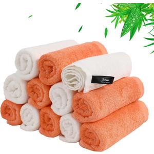 Baby Washcloths 12 Pack, 10x10 inch Small Wash Cloths for Face and Body, Super Soft & Gentle Orange Face Towels on Sensitive Skin, Baby Registry Bath Shower Gifts for Newborn Kid Toddler Children