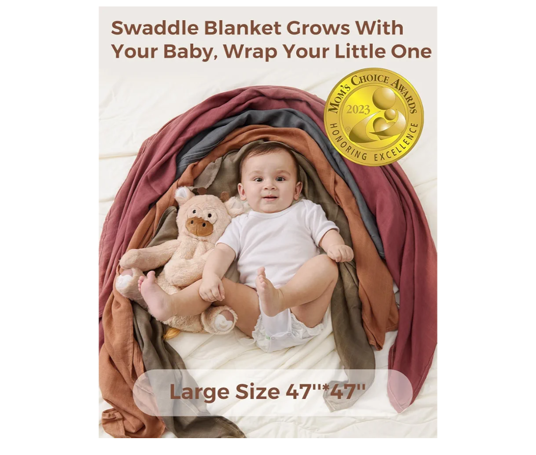 Momcozy Muslin Swaddle Blankets for Baby Boys and Girls, 4-Pack Breathable and Skin-Friendly Receiving Blanket Wrap, Baby Essentials, Registry & Gift, 47 x 47 inches