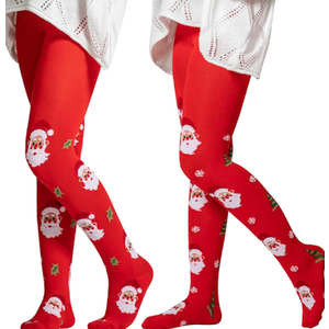 Aaronano 2 Pairs Girls Patterned Red Tights Christmas Holiday Stockings Kids Snowflake Printed Tights for Girls, Medium