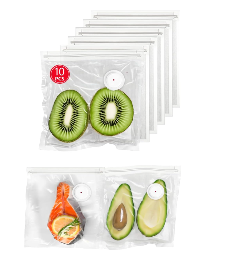 Vixino Vacuum Sealer Bags, 10 Reusable Vacuum Sealer Bags for Food, BPA-Free, Meal Prep and Sous Vide Cooking, Works for Handheld Sealer and Vac Sealer Machine with External Vacuum Systems, Small