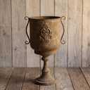 Vintage Tall Urn Planter with Embossed Pattern & Handles, 26 Inch Distressed Rust Iron Decorative Pot, Rustic Farmhouse Floor Pot for Indoor Outdoor Porch Entryway Patio Garden Decor(A3039)