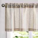 Vangao Kitchen Valance Linen Stripe Short Farmhouse Country Rustic Tickingstripe Light Filtering Rod Pocket Window Topper Treatments 16 Inch 1 Panel Colorful Blue, 50"W x 16"L