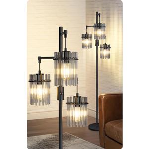 Industrial Modern Floor Lamps for Living Room, Dimmable Glass Tree Standing Tall Lamps with 3 Elegant Teardrop Cage Head & 1200 Lumens LED Bulbs for Bedroom Office (66inch Tall)