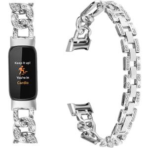 Metal Band Compatible with Fitbit Luxe Bands for Women Shiny Rhinestone Bracelet Strap Adjustable Replacement Bands for Fitbit Luxe Tracker (Silver)