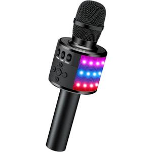 BONAOK Karaoke Microphone for Kids & Adults - Bluetooth Microphones Singing Mic with Disco Lights, Echo Effect, Built-in Speaker Portable Karaoke Player for Party Travel Gifts Q78(Black)