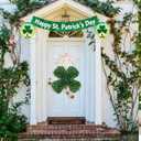 St Patricks Day Wreath for Front Door, Shamrock Wreath Decorations with Lights, Hanging Lucky St. Patrick's Day Door Decorations for Home Farmhouse Wall Porch Decor Party Supplies