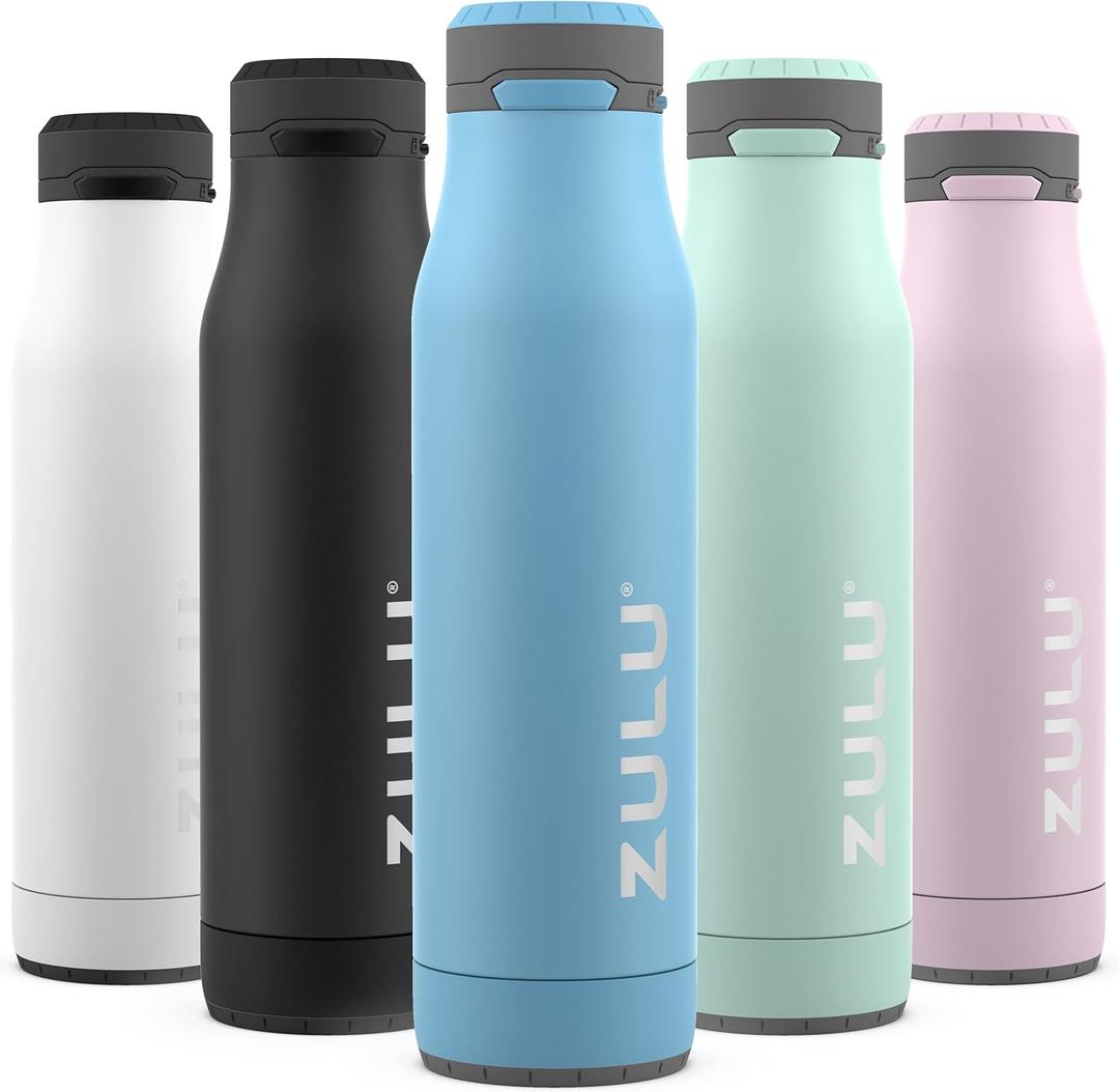 ZULU Ace Vacuum Insulated Stainless Steel Water Bottle with Chug Spout, Leak-Proof Locking Lid and Removable Base for School, Backpack, Sports, Gym, Travel (Ice Blue)