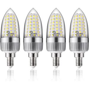 E12 LED Candelabra Bulb, 12W LED Candle Bulbs,100-Watt Light Bulbs Equivalent, Daylight White 6000K Chandelier Bulbs, E12 Candelabra Base, 85V-265V, 1200Lumens, Non-Dimmable (4 Pack)