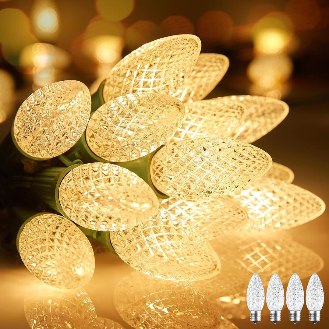 Minetom C9 Christmas String Lights, 100 Ft LED Commercial Outdoor Christmas Lights with 100 Strawberry C9 Bulbs, Waterproof Connectable UL Certified for Outdoor Indoor Roofline Backyard Xmas Decor (Warm White)