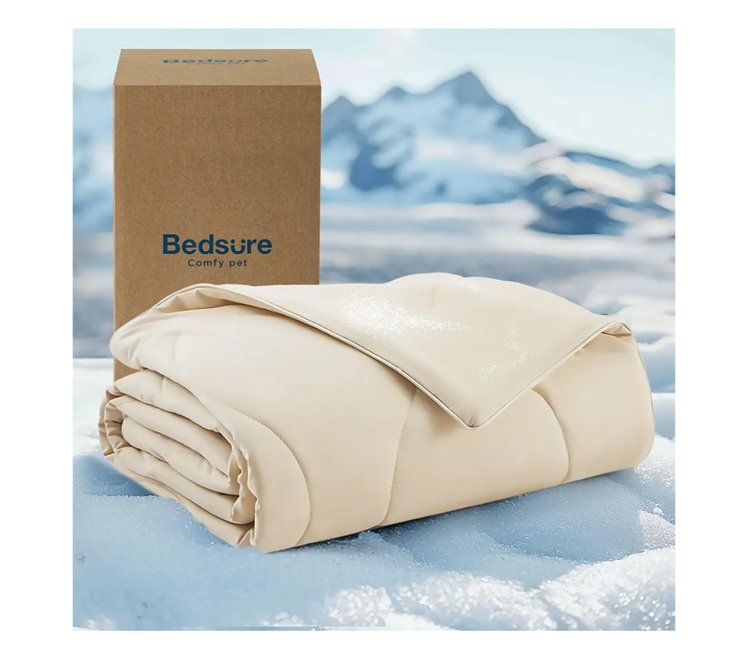 Bedsure Premium Cooling Blanket for Medium Dog - Q-MAX>0.5, Breathable Summer Washable Cold Pet Throw Blanket, Soft Durable Self Cooling Cat Mat for Hot Weather, Gentle Cream, 30x40