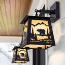 TOCHIC Wall Sconce 2-Pack, Vintage Farmhouse Wall Light Fixtures, Black Outdoor Wall Lamp for Patio with Bear Elk, Rustic Wall Mount Light for Front Door, Bathroom Vanity Light, Porch, Corridor, 7.28 inches x 7.28 inches x 9.64 inches