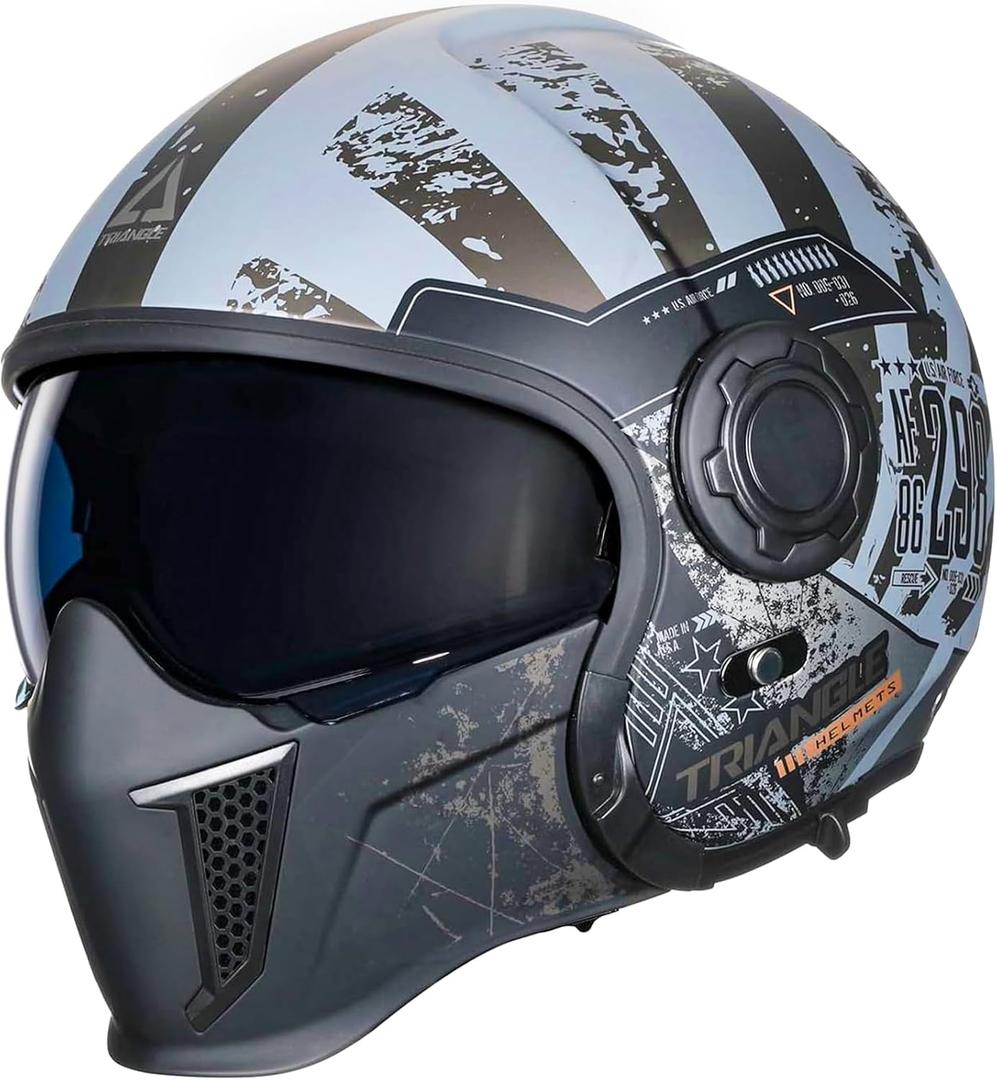 TRIANGLE Full Face Motorcycle Helmets,Off-Road Motocross Helmet for Men & Women,Dual Visor with Internal Tinted Sunshield,Open Face 3/4 Adult Racing Helmet DOT Approved(XL) (Camouflage Gray)
