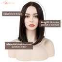 MIMAN 14 Inch Shoulder Length Dark Brown Straight Bob Wigs Synthetic Medium Length Bob Hair Replacement Wig Halloween Costume Wigs for Women
