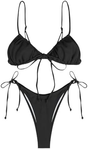 ZAFUL Womens High Cut Thong Bikini Set Swimsuits Cami String Sexy Bathing Suit, Small