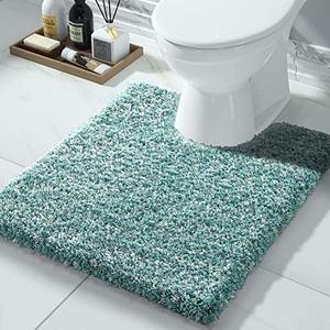 Yimobra Toilet Rugs U Shaped 24x20, Ultra Soft and Water Absorbent Bath Mats, Non Slip Fluffy Luxury Microfiber Contour Bath Rugs for Toilet, Dry Quick, Machine Washable, Teal and White