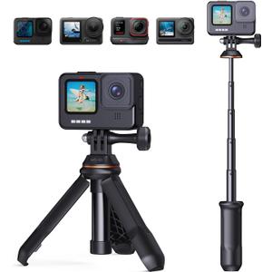 K&F CONCEPT 33.5cm/13.2" Selfie Stick Tripod, Portable Vlog Handle Grip Action Camera Selfie Stick for GoPro Hero 13/12/11/10/9/8/Max, DJI Osmo Action 5/4/3/2/1. (Black)