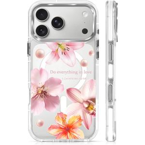 for iPhone 17 Pro Max Case [Compatible with Magsafe],Girls Women Clear Magnetic Case Silicone Shockproof Protective Cover with Pattern Hibiscus Bubbles
