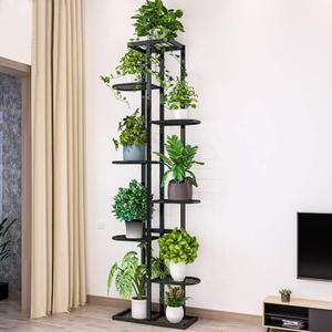 Metal 8 Tier Tall Plant Stand Multiple Flower Pot Holder Shelves Planter Shelf Display Rack Storage Organizer for Balcony Garden Indoor Outdoor Corner(Dark Grey)