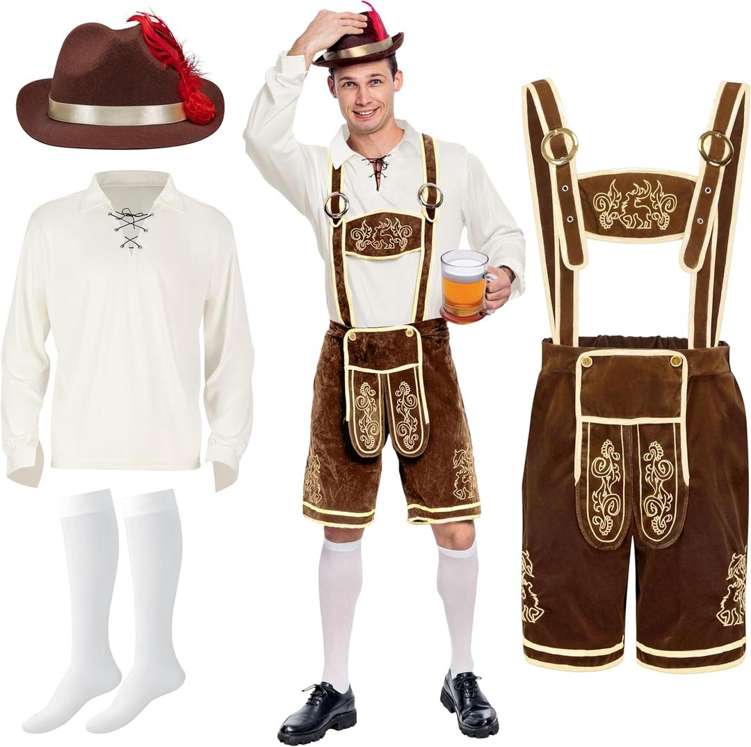 Spooktacular Creations Mens German Bavarian Oktoberfest Costume Set, Beer Costume Hat for Adults Halloween and Beer Festival (XX-Large, Brown)