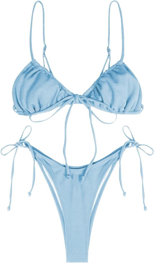 ZAFUL Womens High Cut Thong Bikini Set Swimsuits Cami String Sexy Bathing Suit, S