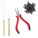 Hair Extension Tool Kit, Bead Device Tool, Silicone Lined Links Beads, Curved Hair Plier, for Tinsel and Feather Hair Extensions or Removal Dark brown