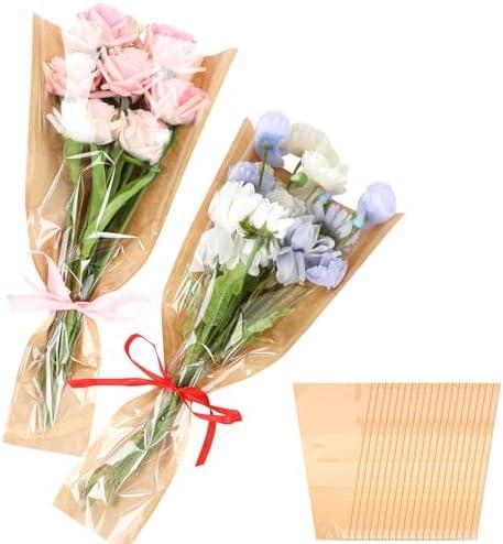 Jansun 100Pcs Flower Wrapping Bags Kraft Paper Flower Sleeves for Bouquets Flower Bags for Birthday Wedding Graduation Gift, Florist Wrap Supplies 9.8x17.9 Inch