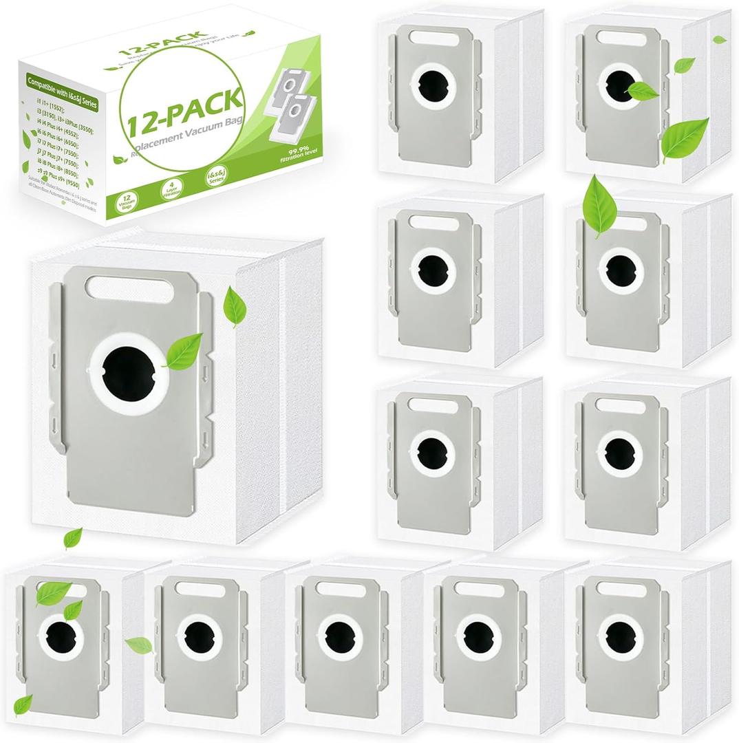12 Pack Vacuum Bags Replacement for iRobot Roomba, Compatible with iRobot Roomba Bags i&s&j Series, Replacement for i3+, i4+, i6+, i7, i7+(7550), j7, j7+, i8+, s9+, Automatic Dirt Disposal Bag