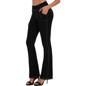 Sunzel Flare Leggings for Women with Pockets, High Waisted Tummy Control Yoga Pants, Wide Leg Denim-Look (Black, S)