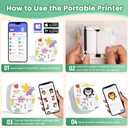 Mini Sticker Printer AHM2, Mini Thermal Printer with 3 Rolls Paper, Portable Bluetooth Inkless Printpods, Pocket Label Maker Suitable for Creative Kids DIY, Diaries, Photos, Study Notes -White