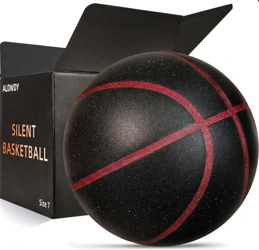Silent Basketball Size 7 (29.5")  Grooved Airless Indoor Basketball for Quiet Dribbling and Indoor Training, Pro PU Foam Ball  Real Feel Higher Bounce Quieter (Black)