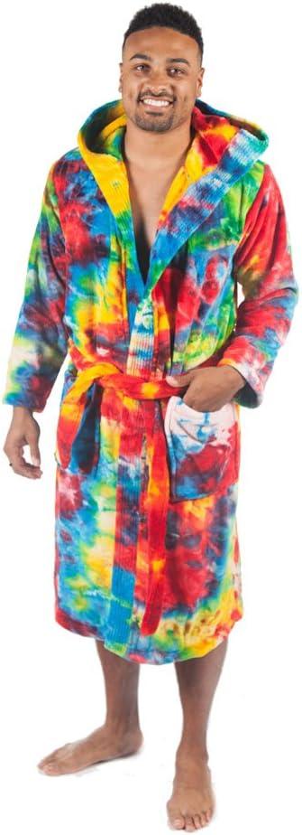 Forever Lazy Bathrobes for Women and Men, Hooded, Soft, Fuzzy Coral Fleece, M, Tie Dye
