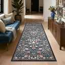 GarveeHome Indigo Blue Vintage Floral 2x6 Runner Rug Washable Kitchen Rugs Non Slip Boho Long Rug for Hallways Bedroom Entryway Bathroom Mat with Rubber Back