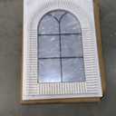 36x24 inches Wooden White Arch Window Mirror with Grid Frame, Decorative Arched Vanity Wall Mirrors for Bedroom Dresser, Bathroom, Living Room, or Entryway Decor
